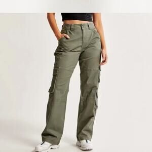 Abercrombie & Fitch High Rise Baggy Straight Leg Cargo Pants Green 16 Petite